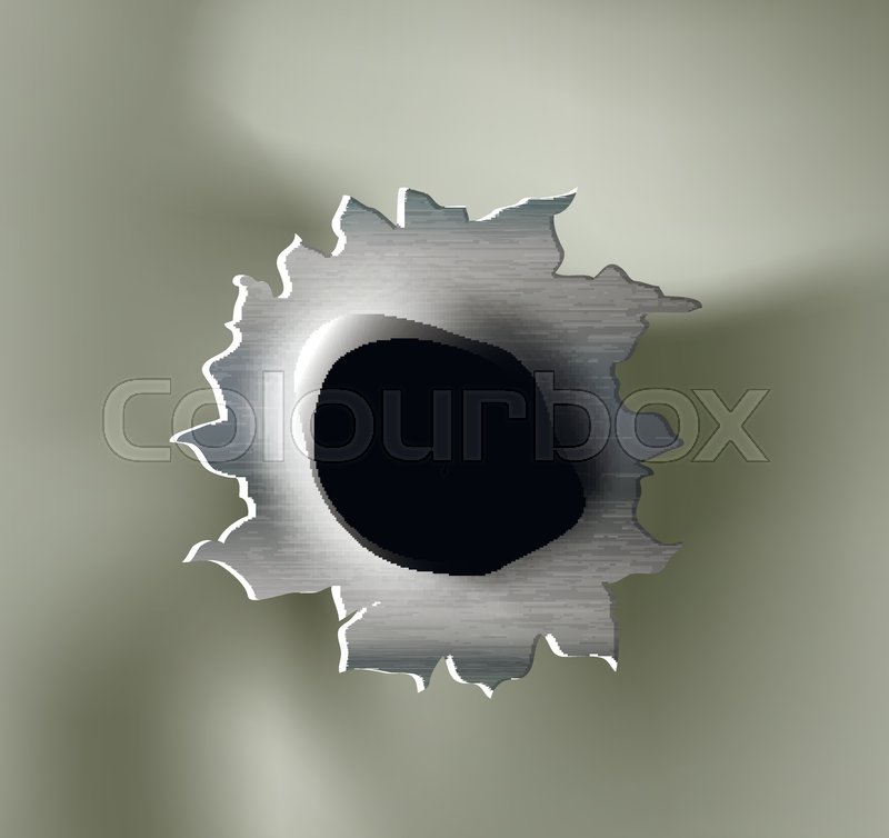 800x754 Ragged Bullet Hole Torn In Ripped Metal On Khaki Background