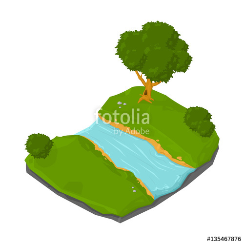 500x500 Isometric Natural Rural River Icon. Vector Illustration Of An