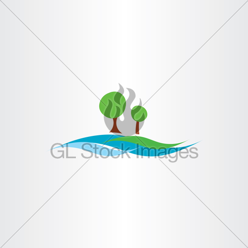 500x500 River Water Flow And Tree Landscape Icon Vector Illustration Gl