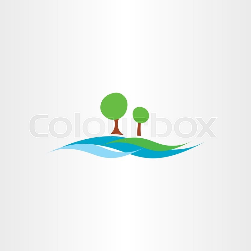 800x800 River Water Flow And Tree Landscape Icon Vector Illustration
