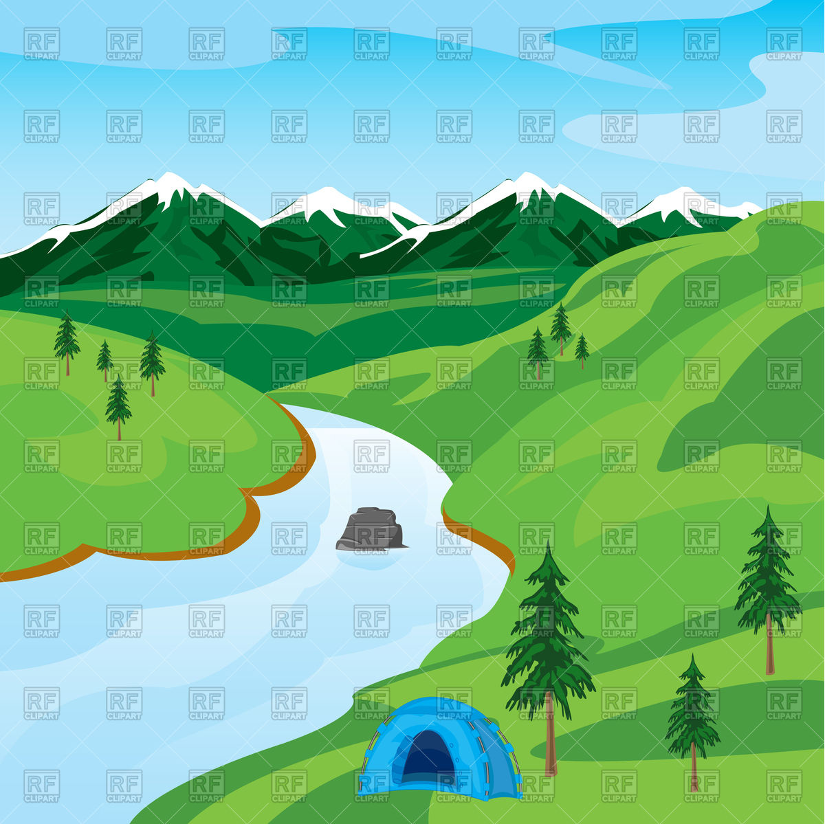1200x1199 Mountain Landscape With River Vector Image Vector Artwork Of