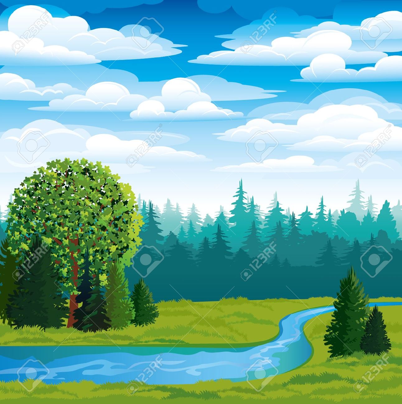 1292x1300 Wild River Vector Landscape Clipart Panda