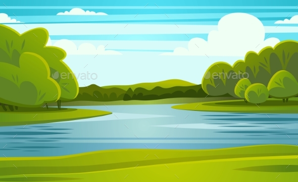 590x361 Landscape With River Vector Illustration By Kuroksta Graphicriver