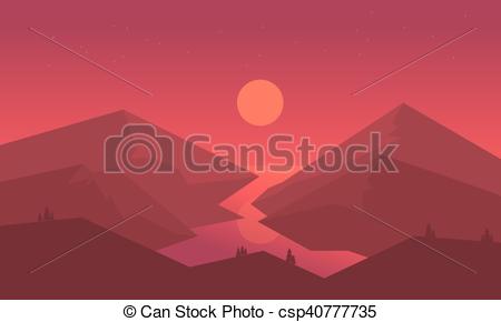 450x290 Silhouette Of Mountain And River Vector Illustration.