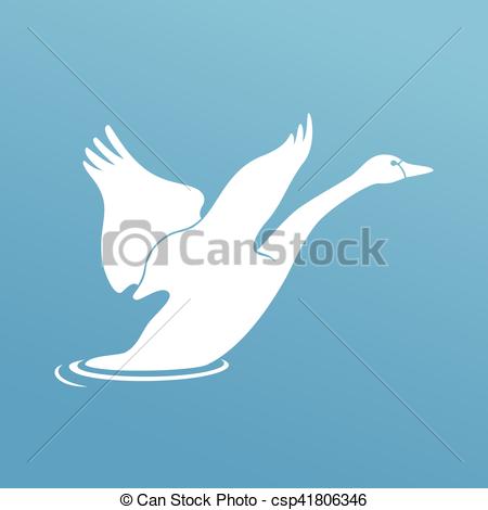 450x470 Swan Fly Over The River Vector Illustration.