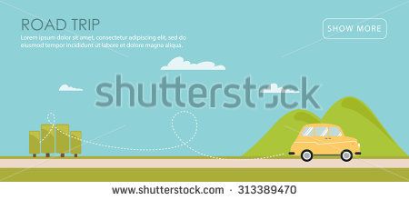 450x220 Road Trip. Vector Illustration In The Flat Style Of A Car With