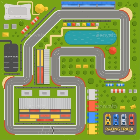 590x590 Race Car Sport Track Curve Road Vector. Top View By Vectorssstocker