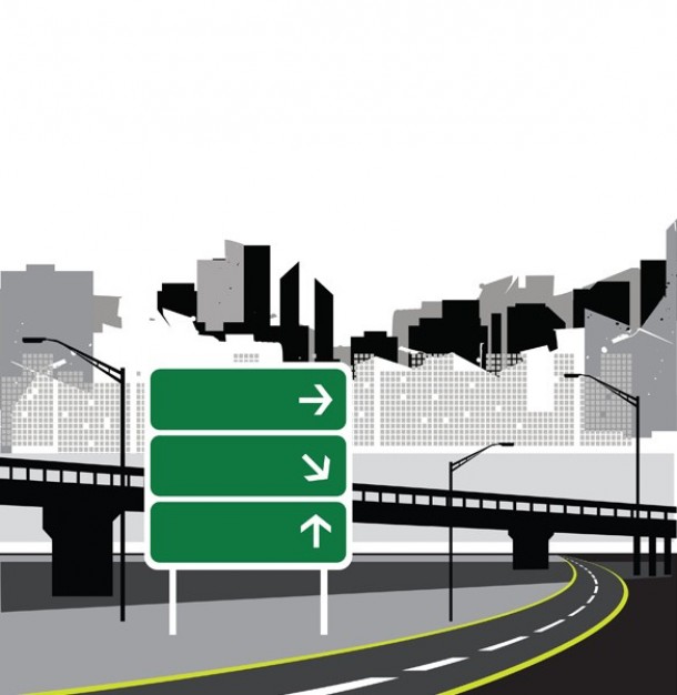 610x626 City Road Skyline Sign With Bridge And City Background Download