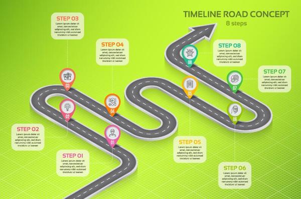 600x397 Road Map Infographic Template Vector 04 Free Download