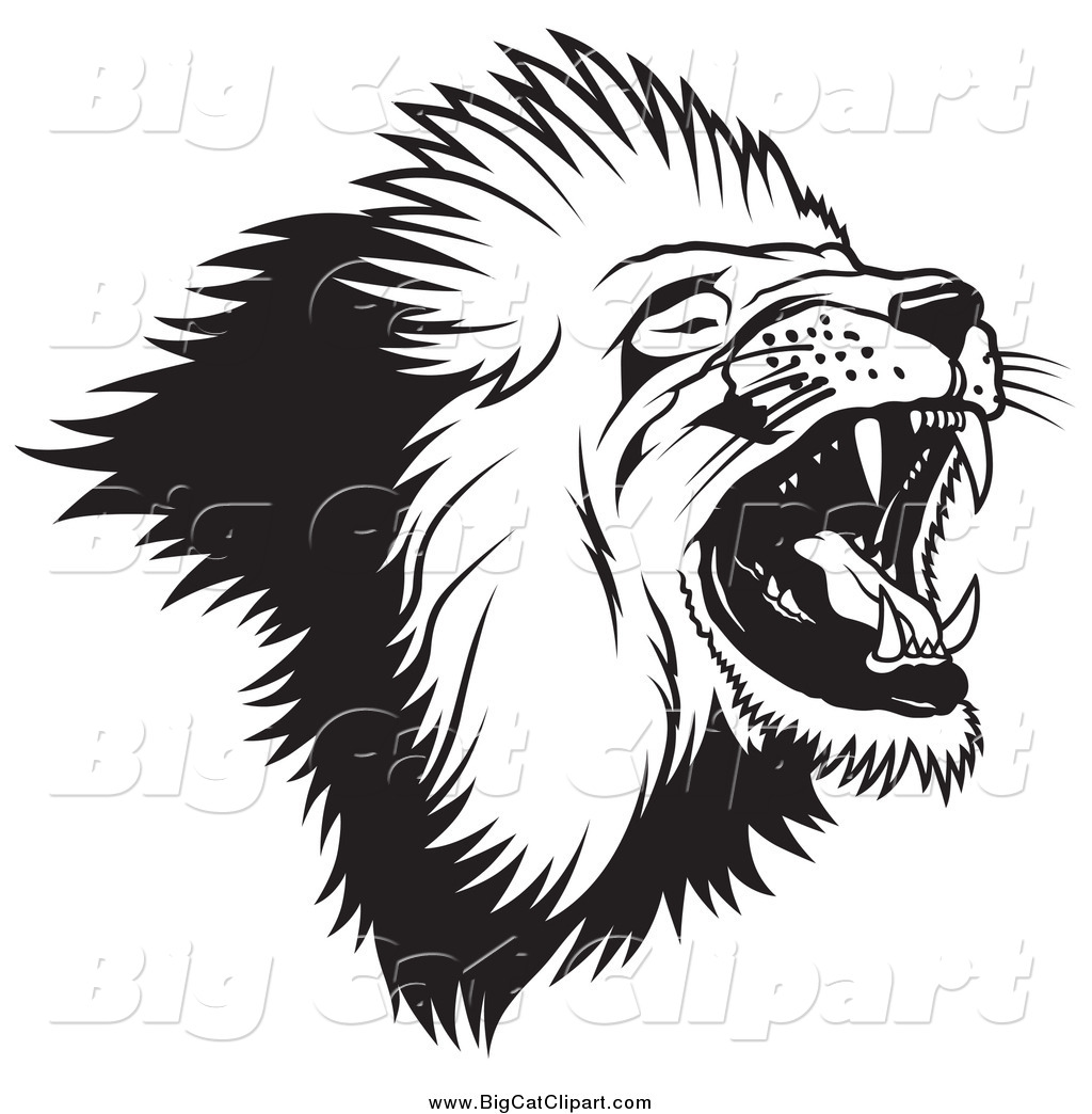 1024x1044 Big Cat Vector Clipart Of A Black And White Roaring Lion By Dero