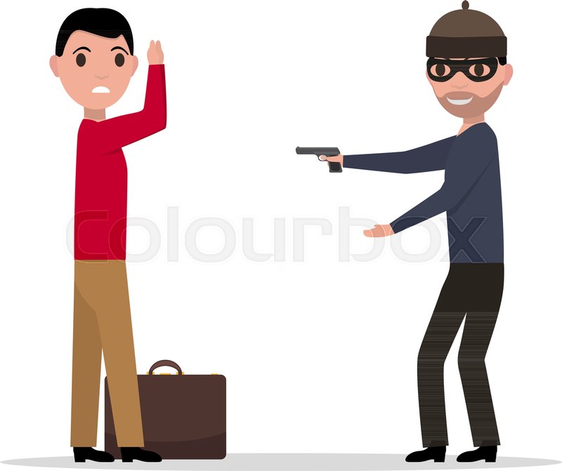800x671 Vector Illustration Of A Cartoon Robber With A Gun Robbing A Man