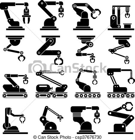450x466 Industrial Mechanical Robot Arm Vector Icons. Automotive System