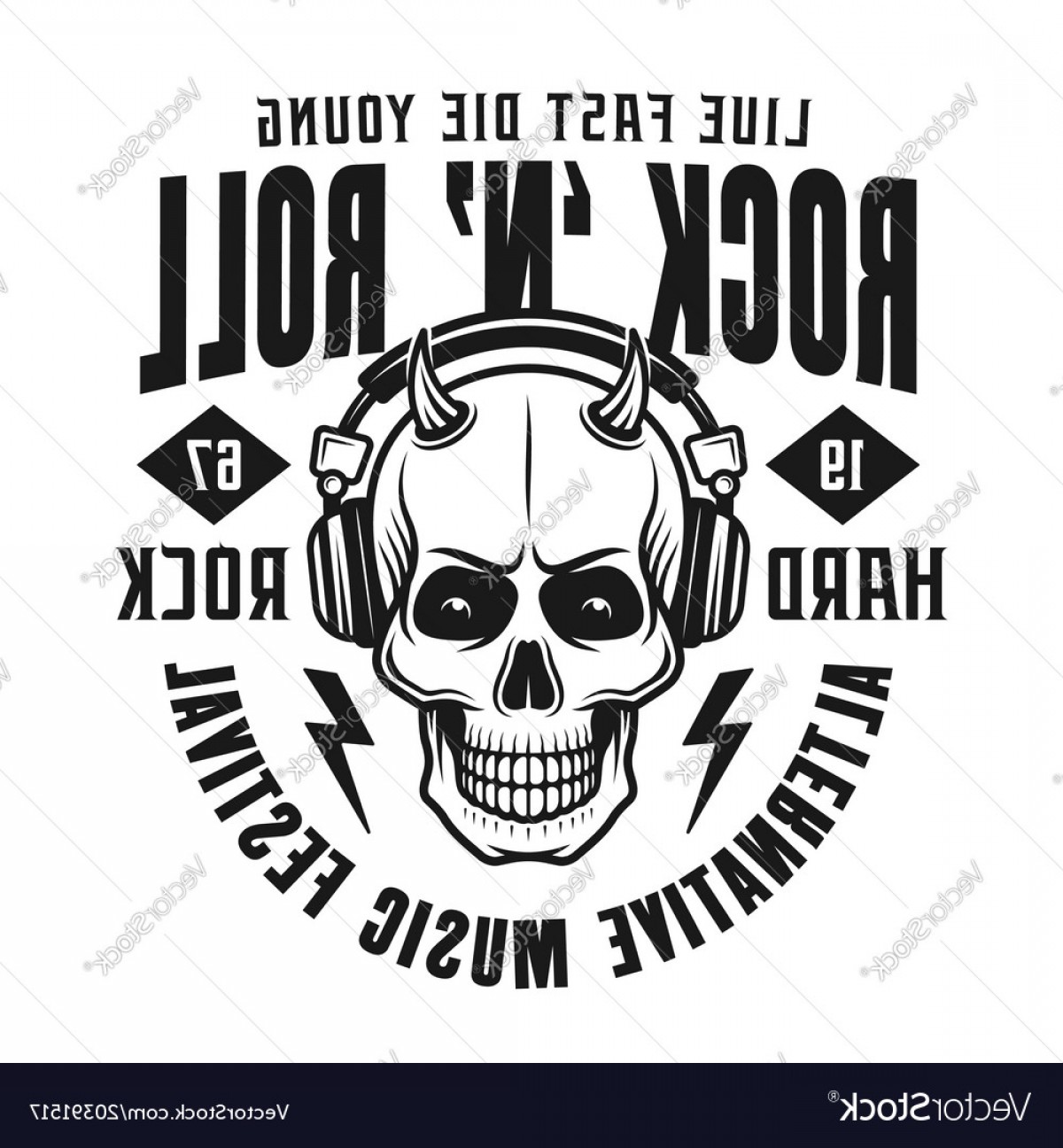 1200x1296 Rock N Roll Emblem With Devil Skull Vector Shopatcloth