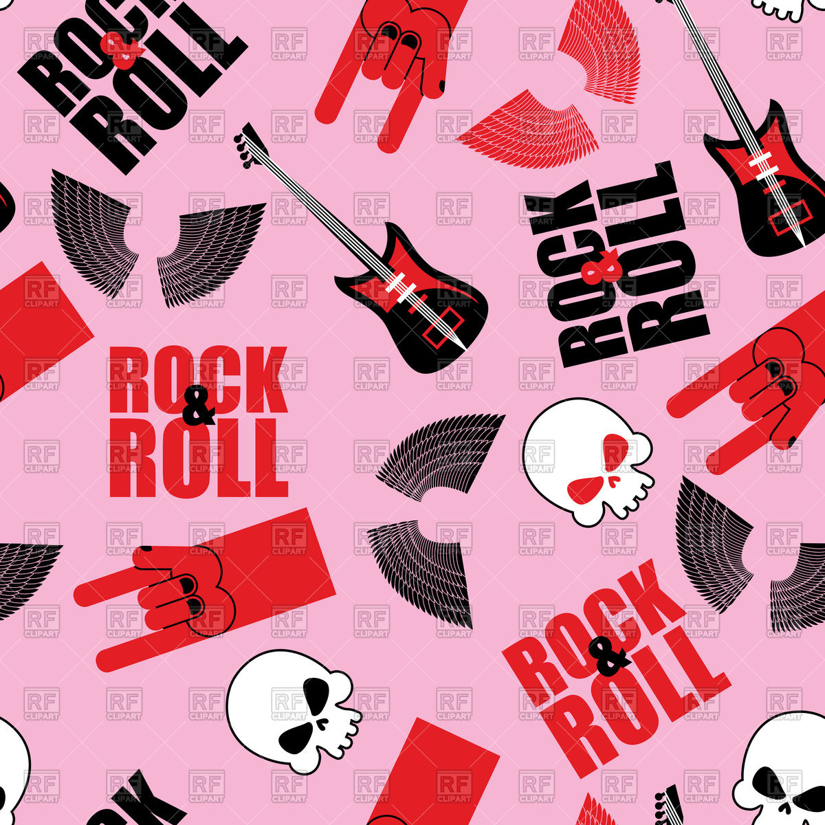 1200x1200 Rock And Roll Seamless Pattern, Background With Guitars And Wings