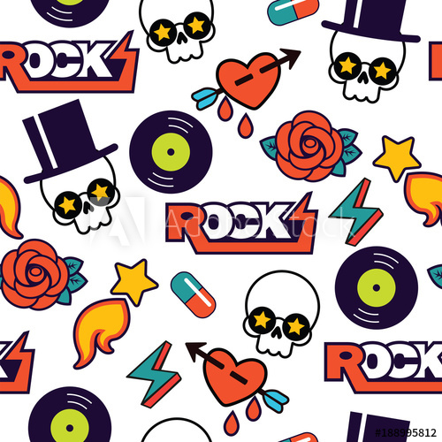 500x500 Vector Seamless Rock Pattern With Skull