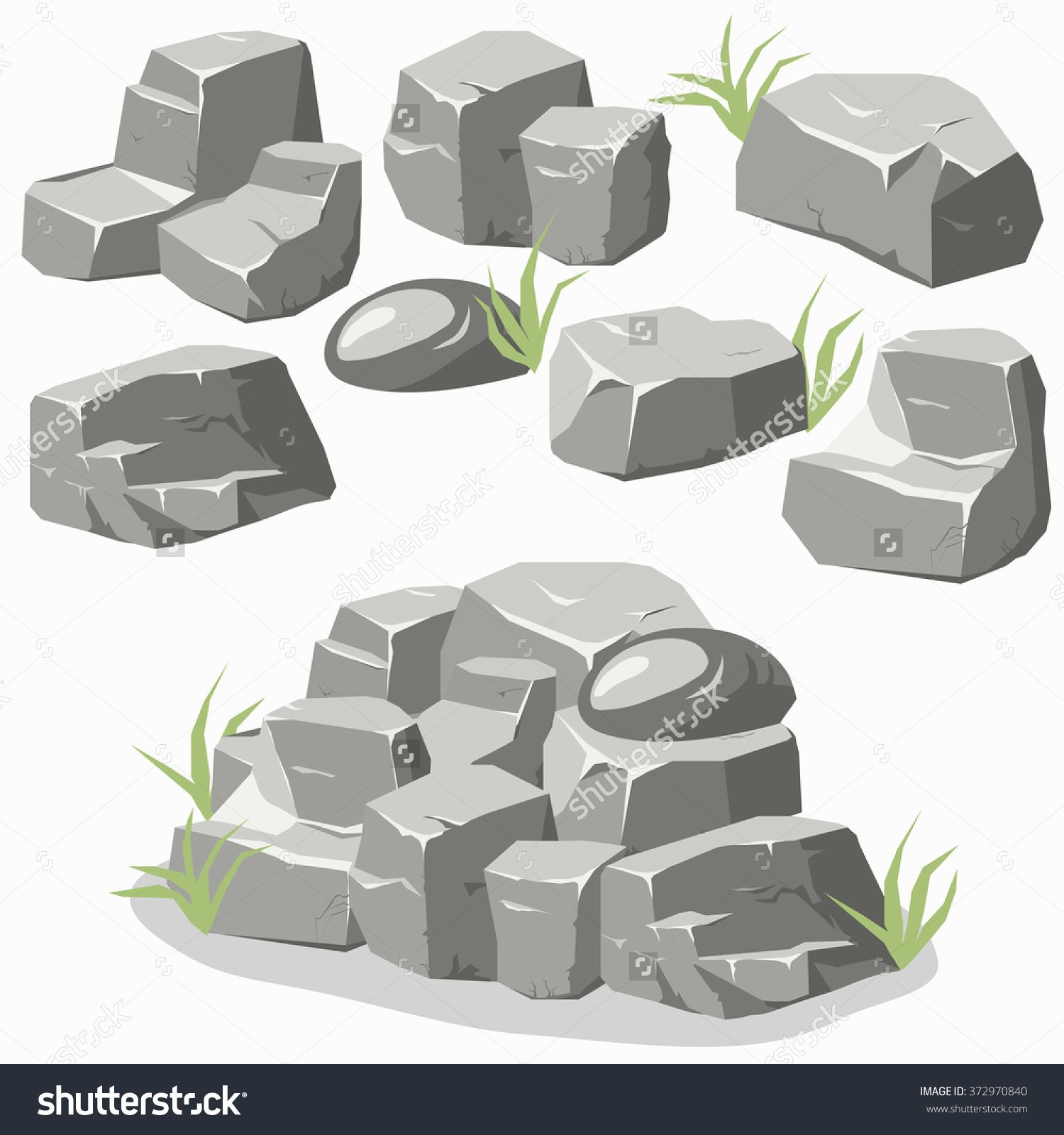 1500x1600 Rock Stone With Grass. Cartoon Isometric 3d Flat Style. Set Of