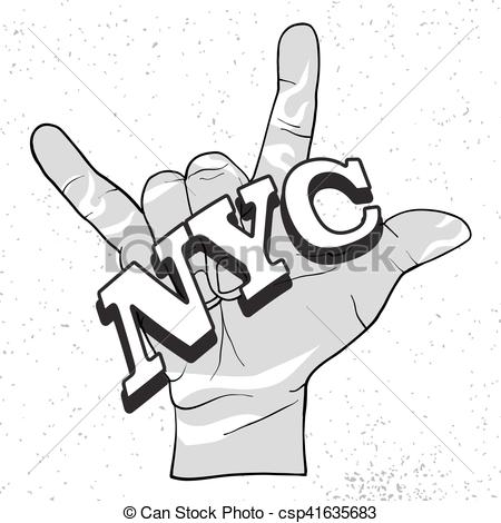 450x470 Nyc On Rock Hand Devil Horn, Art Illustration, Vector Sign.