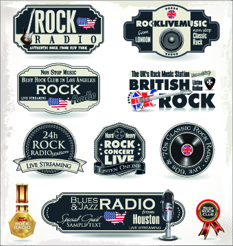 340x358 Retro Rock Music And Jazz Labels Vector 04 Free Download