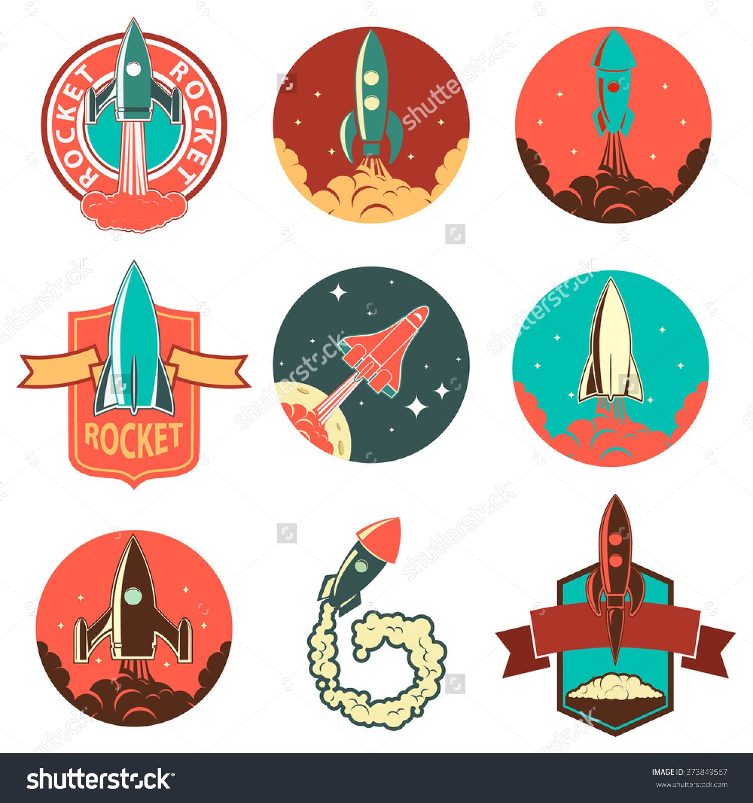 1500x1600 Set Of Labels With Rockets Ships. Rocket Ship Launch. Vintage