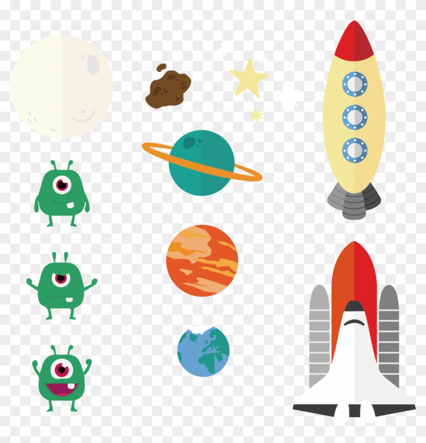 840x873 Vector Hand Drawn Cartoon Little Monster Planet Rocket