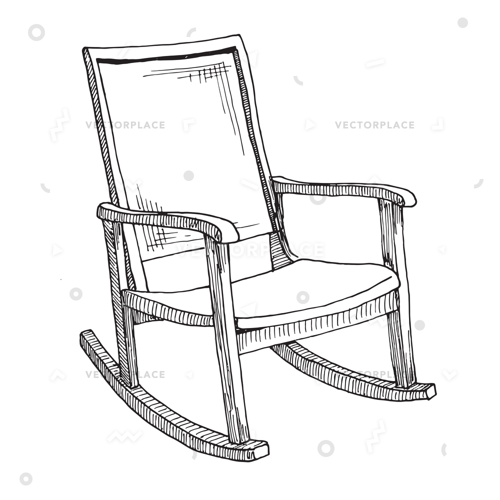 1000x1000 Rocking Chair Isolated White Background Sketch Vector Illustration