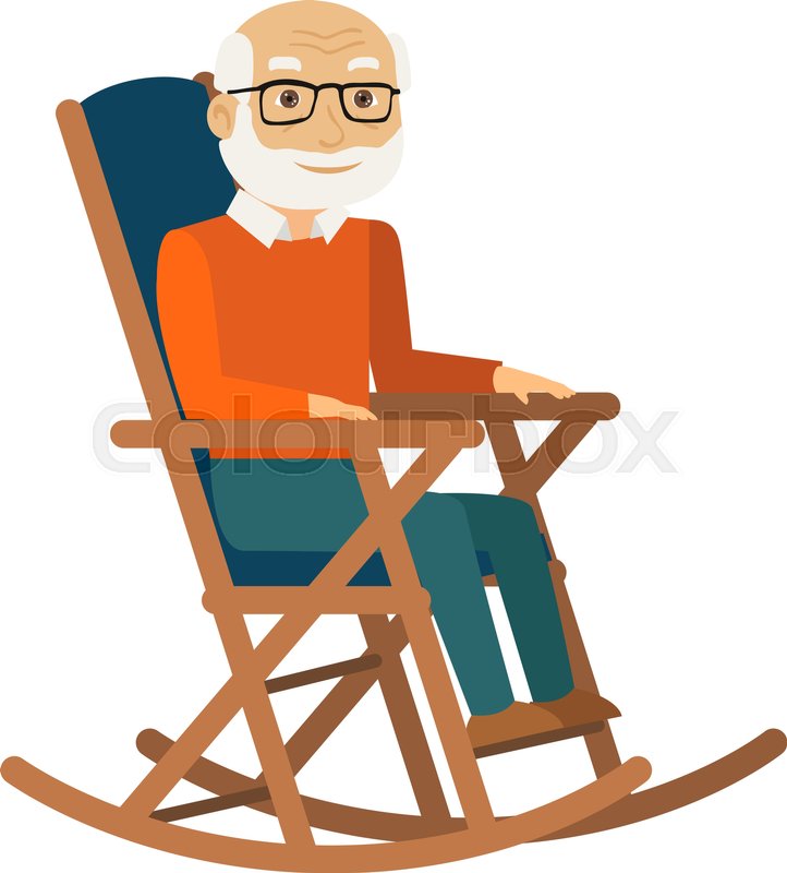 722x800 Old Man Sitting In Rocking Chair. Vector Illustration. Stock