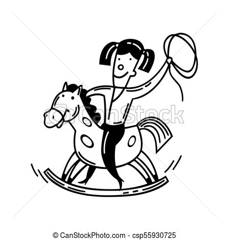 450x470 Happy Little Child And A Rocking Horse. Cartoon Vector Illustration.