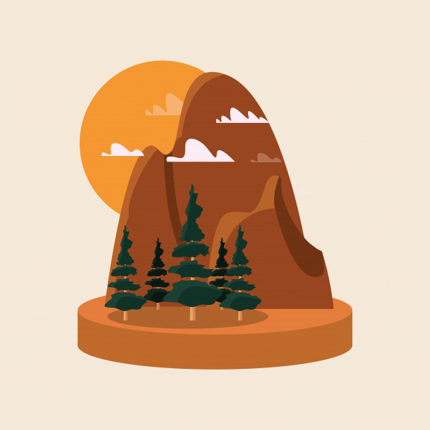 626x626 Abstract Landscape With Rocky Mountains And Trees Vector Premium