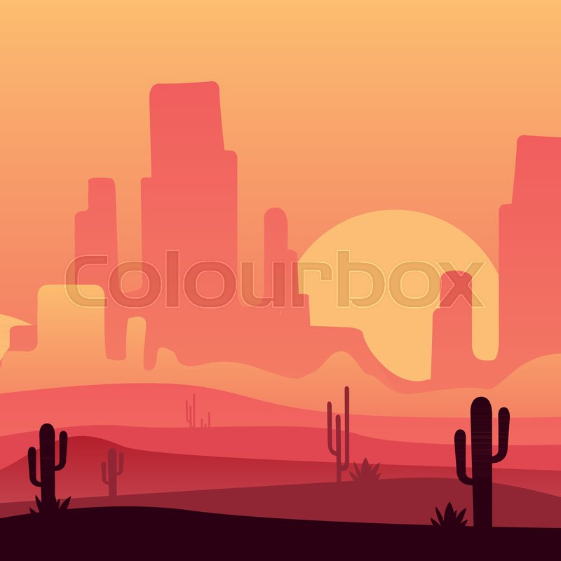 800x800 Vector Illustration Of Sandy Desert With Rocky Mountains And