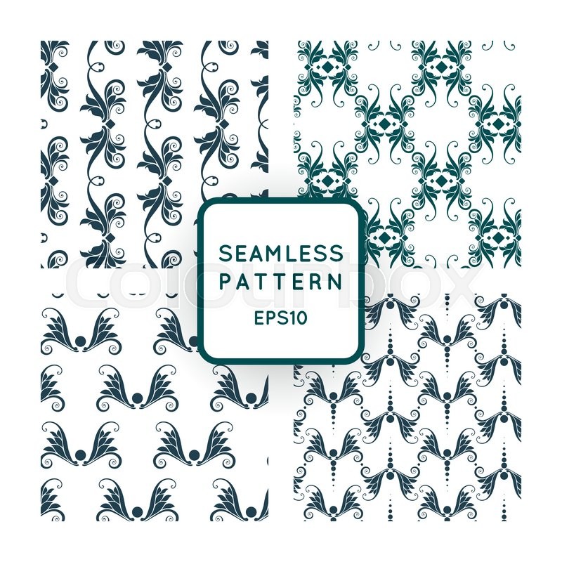 800x800 Set Of Vector Seamless Pattern With Floral Motifs, Twisted Vines