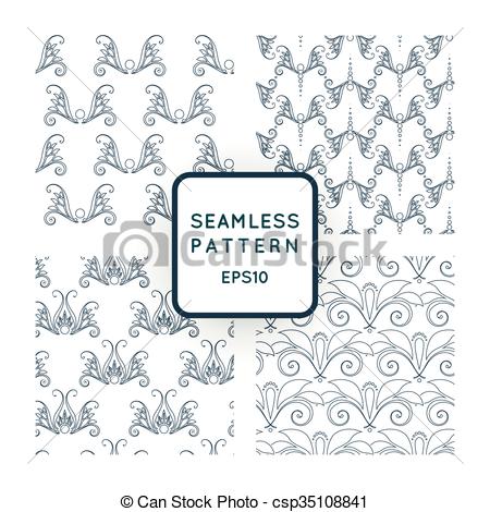 450x470 Set Of Vector Seamless Pattern With Floral Motifs, Twisted... Eps