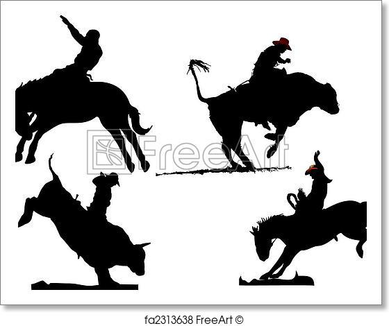 560x470 Free Art Print Of Four Rodeo Silhouettes. Vector Illustration