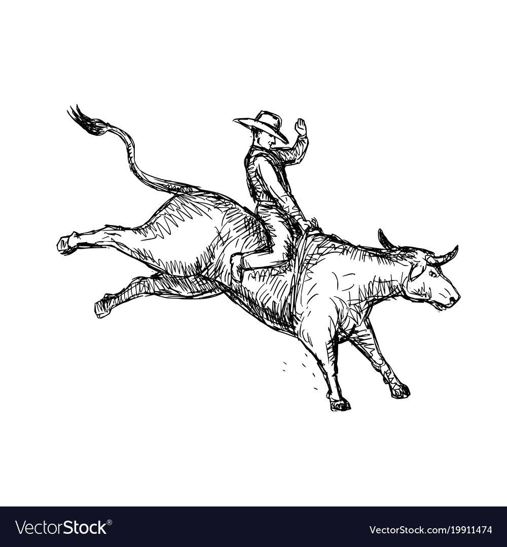 1000x1080 Bull Riding Rodeo Cowboy Drawing Vector 19911474 16