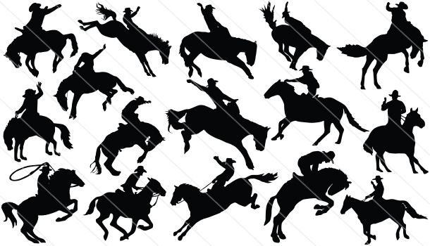 610x350 Cowboy At Rodeo Silhouette Cowboy Vectors Sports Vector Graphics