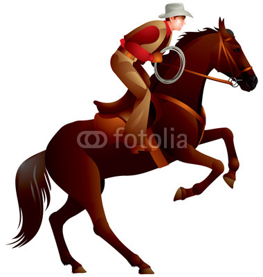 380x400 Cowboy On The Horse With Lasso, Rodeo Vector Illustration From