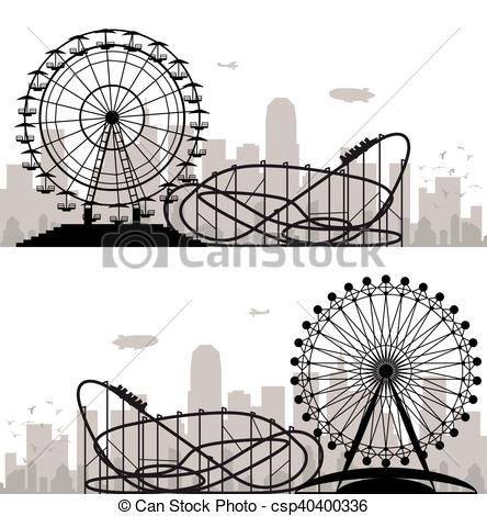 444x470 Vector Background Of A City And Amusement Park With Ferris Wheel