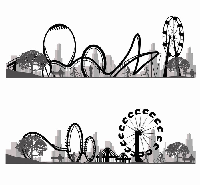 700x647 Vector Illustration.roller Coaster Silhouette Sticker Pixers