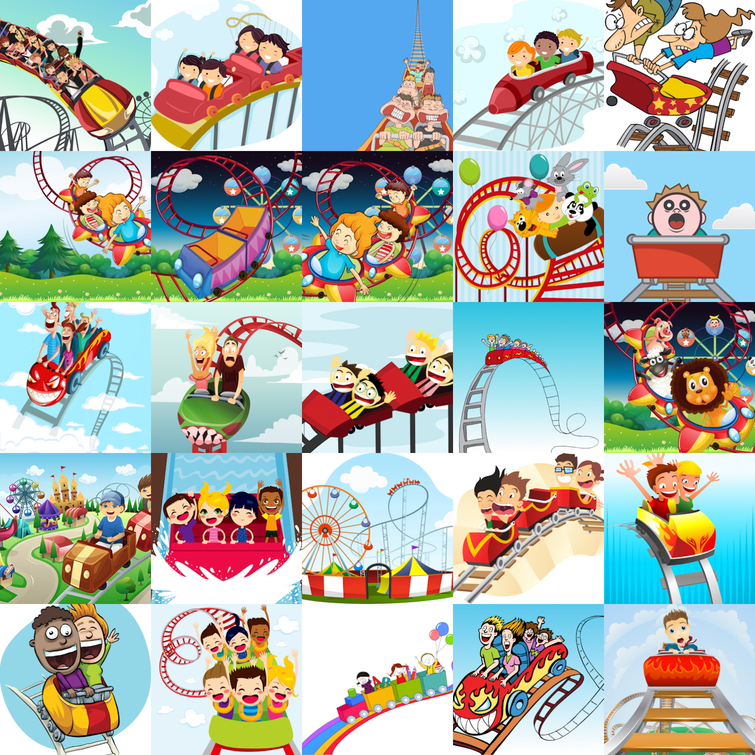 1500x1500 Cartoons Adults And Children On A Roller Coaster Vector Free