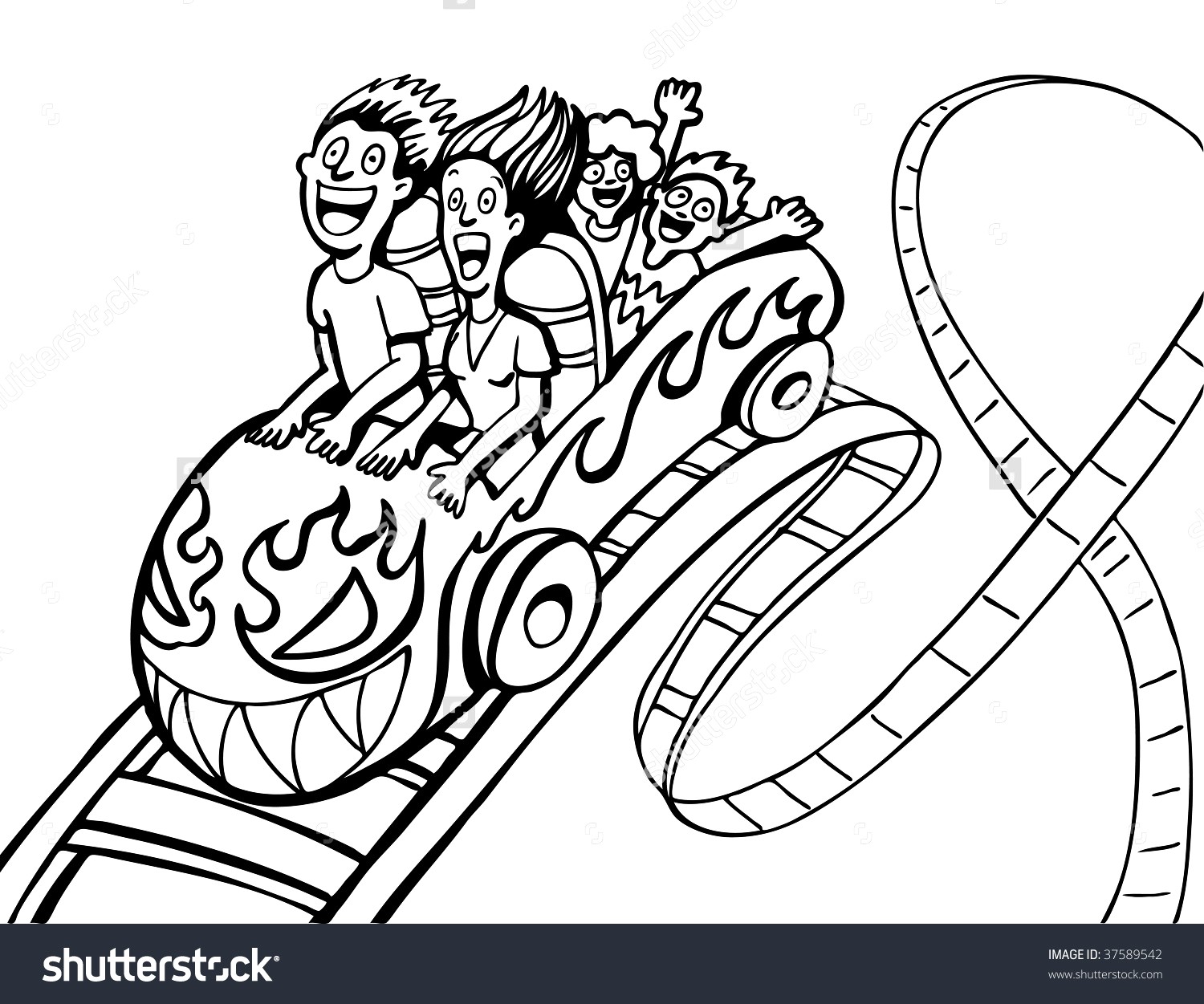 1500x1251 Family Riding Roller Coaster Art Stock Vector Illustration Drawing