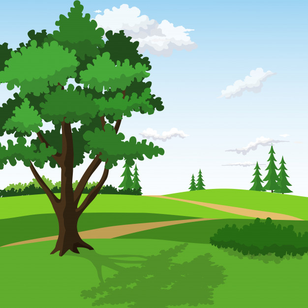 626x626 Rolling Hills With Big Tree And Pathway Between. Vector Premium