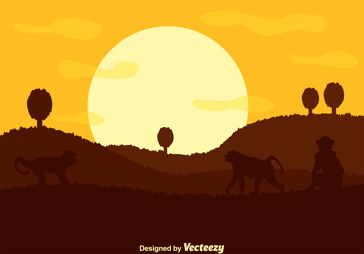 1400x980 Free Vector Monkeys On Rolling Hills