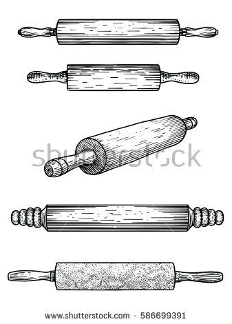 337x470 Rolling Pin Illustration, Drawing, Engraving, Line Art, Vector