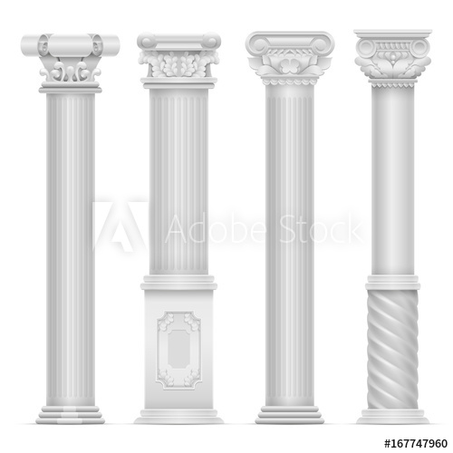 500x500 Realistic White Antique Roman Column Vector Set. Building Stone