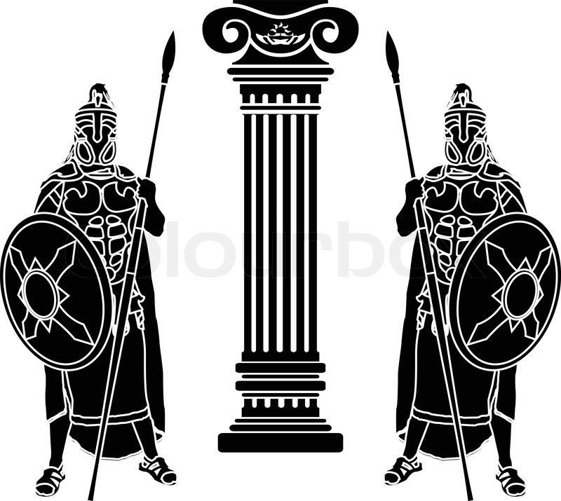 800x715 Two Hoplits And Column. Stencil. Vector Illustration Stock