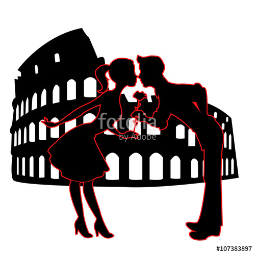 500x498 Lovers Silhouettes In Rome Vector, Silhouettes Innamorati A Roma