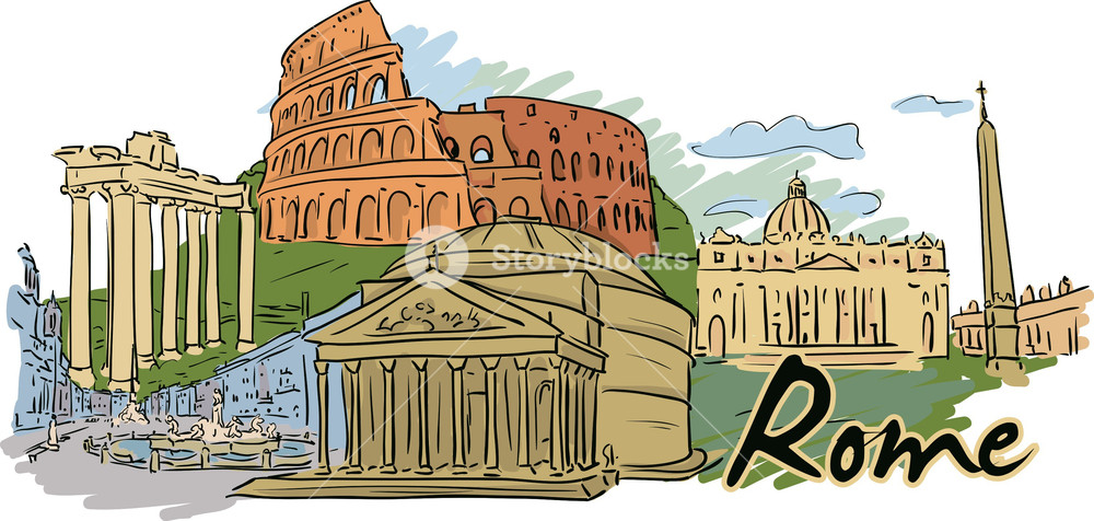 1000x476 Rome Vector Doodle Royalty Free Stock Image