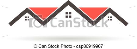 450x162 Red Roof Houses Building Logo. Vector Graphic Illustration.