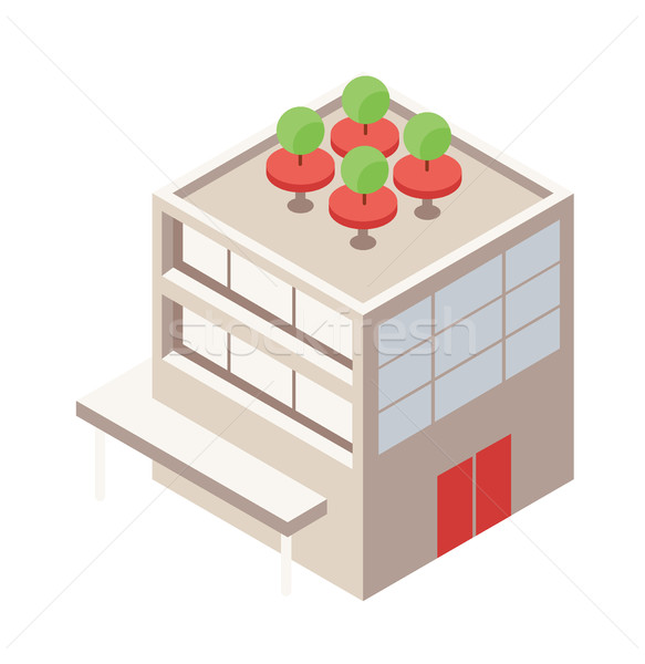 583x600 Isometric Building With Rooftop Green Terrace
