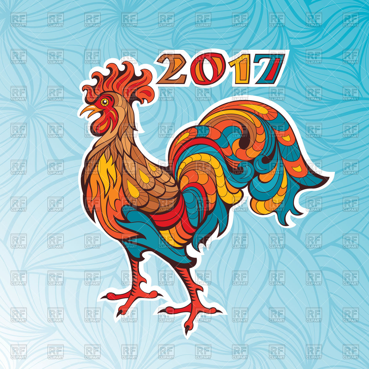 1200x1200 Chinese New Year Card With Rooster Vector Image Vector Artwork