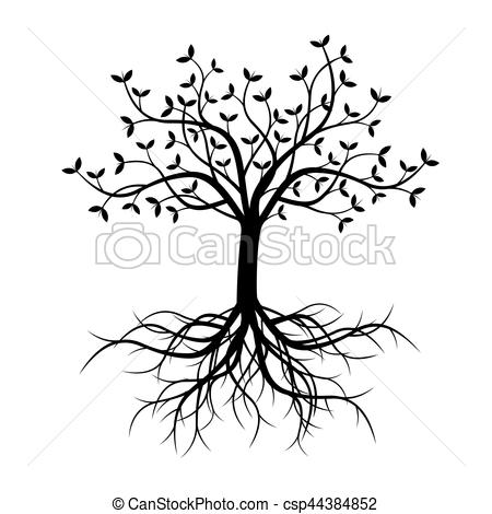 450x470 Black Tree And Roots. Vector Illustration. Clipart Vector